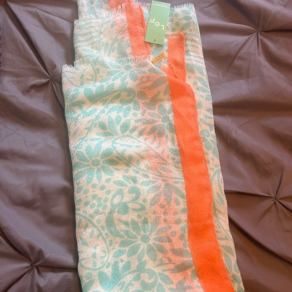 LOF Love of Fashion Light Blue, White, Coral Wrap Scarf NWT
